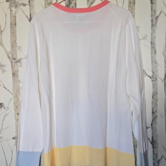 Land's End Fine Gauge Cotton Cardigan White W/Pink,Yellow,Blue Detail 2X - Picture 2 of 7